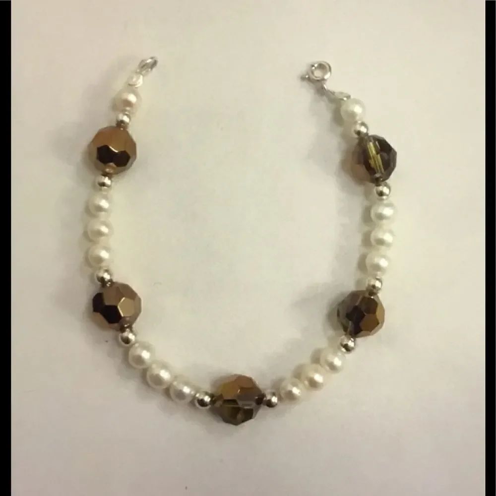 New Genuine Freshwater Pearl & Faceted Cocoa Crystal Bracelet